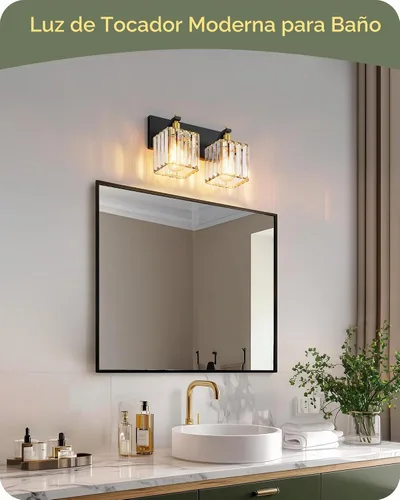 Vista 2 de EDISHINE Lámpara de tocador de baño de oro negro con 2 luces, aplique