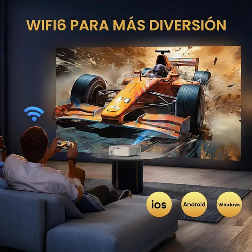 Vista 6 de [Aplicaciones integradas] Mini proyector inteligente de corto alcance 4K con WiFi 6 y Bluetooth, proyector de película para exteriores Keystone