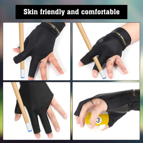 Vista 3 de 6 guantes de billar para mano izquierda, 3 dedos, guantes de billar para mujeres u hombres, accesorios de billar