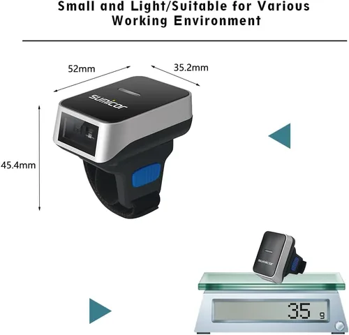 Vista 3 de Sumicor - Escáner de código de barras con anillo Bluetooth, lector de código de barras portátil Mnin 3 en 1, Bluetooth y 2.4 GHz, inalámbrico y USB