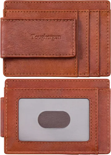 Vista 27 de Cartera minimalista Toughergun para hombres con clip de dinero magnético, cartera de cuero, tarjetero de crédito con bloqueo RFID Negro