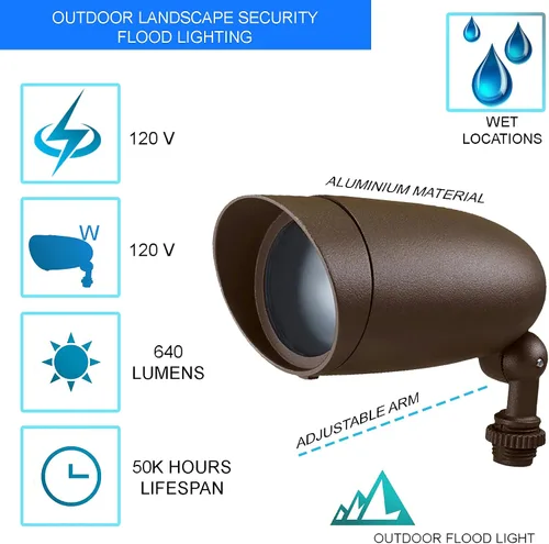 Vista 3 de Lighting One Light PAR20 - Luz LED de 120 voltios, aluminio fundido, duradero, para exteriores, iluminación de seguridad, inundación, bronce oscuro