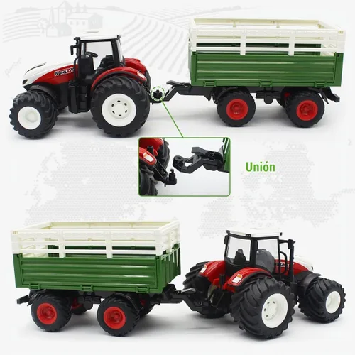 Vista 6 de fisca Juego de tractor de juguete a control remoto con carretilla elevadora delantera de remolque, escala 1/24, 2.4Ghz, camión de granja