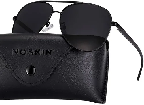 Vista 5 de NOSKIN Classic Aviator Al-Mg - Lentes de sol polarizados ligeros para hombres y mujeres lentes retro vintage tamaño 2441in con funda de cuero