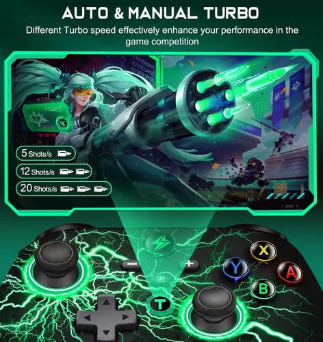 Vista 5 de EXTREMECOOL Controladores de interruptor, controlador inalámbrico Switch Pro con LED de respiración RGB, macro, turbovibracióncontrol de movimiento