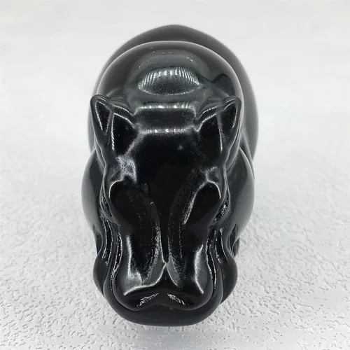 Vista 4 de Figura decorativa de hipopótamo tallada a mano de 3 pulgadas, cristal curativo de hipopótamo, obsidiana negra natural, hipopótamo, animal, figura