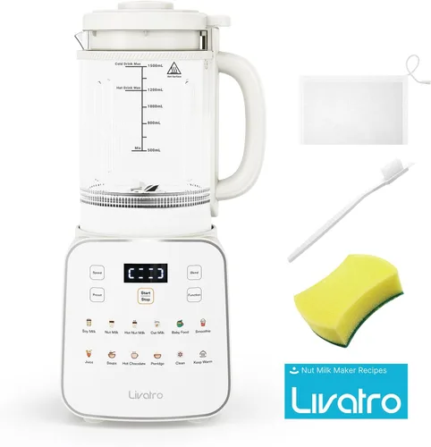 Vista 14 de Máquina para fabricar leche de nuez de 50.73oz: Máquina automática de leche de soja 12 en 1 con diseño desmontable, jugo casero, almendras, leches