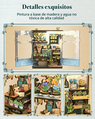 Vista 5 de Cutefun - Kit de rincón de libros - Kit de casa en miniatura DIY para adultos y adolescentes, kit de rompecabezas de madera 3D en miniatura con LED