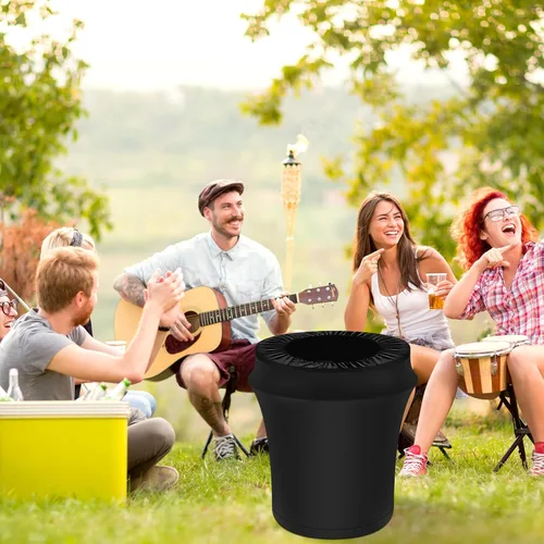Vista 3 de Rainmae 6 fundas elásticas de elastano para botes de basura de 32 galones, color negro de primera calidad, para exteriores, cubierta ajustable