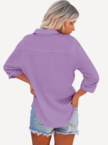 Vista 2 de Paintcolors Camisas de manga larga con botones para mujer, blusas casuales con cuello con botones para mujer