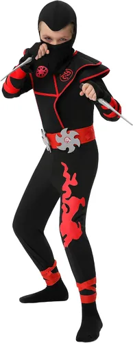 Vista 2 de Disfraz de Ninja Deluxe de Halloween para niños, disfraz de Ninja con accesorios de espuma Ninja