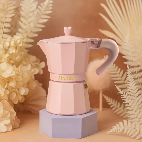 Vista 2 de HARIRA Cafetera de 9 tazas de café de estilo italiano y cubano, cafetera de aluminio duradera con mango ergonómico, rica infusión aromática