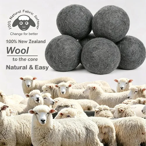 Vista 2 de Budieggs Bolas secadoras de lana gris oscuro XL, paquete de 6, suavizante de tela 100% orgánico de Nueva Zelanda para más de 1000 cargas, seguras