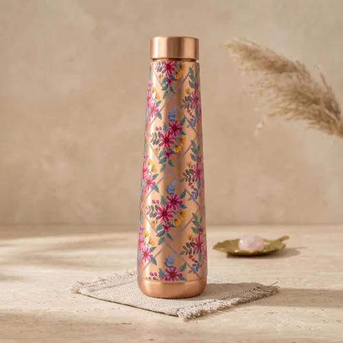 Vista 4 de Pure Copper Water Bottle - 32 Oz - Handcrafted Ayurvedic Vessel Royal Fuchsia