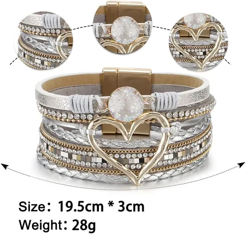 Vista 7 de Fesciory - Pulsera de leopardo para mujer, estilo bohemio de cuero multicapa con perlas de cristal