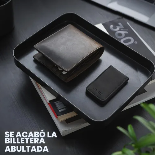 Vista 3 de VULKIT Clip magnético de cuero para dinero, portador de dinero, diseño minimalista con capacidad para hasta 15 billetes, Negro, Delgado