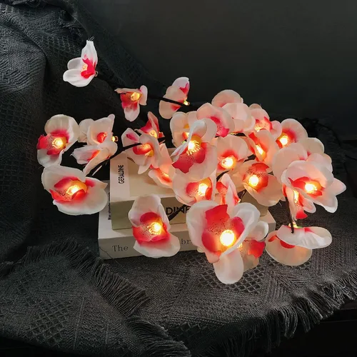 Vista 4 de Phalaenopsis - Paquete de 2 lámparas LED de rama de orquídea, ramo de orquídeas artificiales de mariposa, funciona con pilas, para decoración
