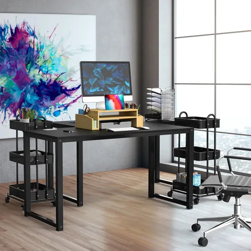 Vista 2 de SHW Escritorio para computadora de oficina de grado comercial de 48 pulgadas, color negro Grado comercial