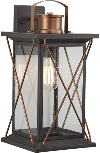 Vista 18 de Progress Lighting Barlowe Collection - Farol de pared pequeña de cristal transparente con semillas para exteriores, 13 x 6.5 x 6.5 pulgadas, bronce