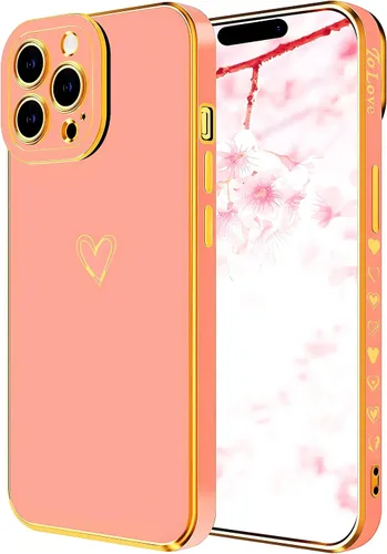 Vista 10 de Funda compatible con iPhone 13 Pro con forma de corazón para mujeres y niñas, diseño estético, delgado, delgado, a prueba de golpes, funda