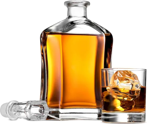 Vista 6 de Bormioli Rocco Capitol - Decantador de vidrio, tapón geométrico hermético, decantador de whisky de 23.75 onzas para vino, bourbon, brandy, licor