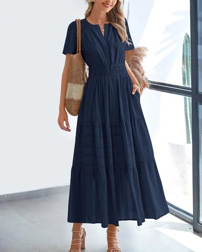Vista 2 de BTFBM - Vestido largo casual de verano 2026 para mujer, vestido ligero de Azul marino