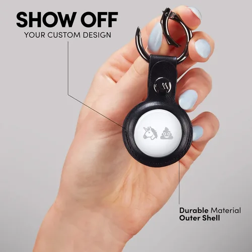 Vista 2 de Case-Mate Llavero AirTag – Llavero de cuero vegano duradero con clip de anillo resistente – Funda protectora para AirTag para collar de perro Negro