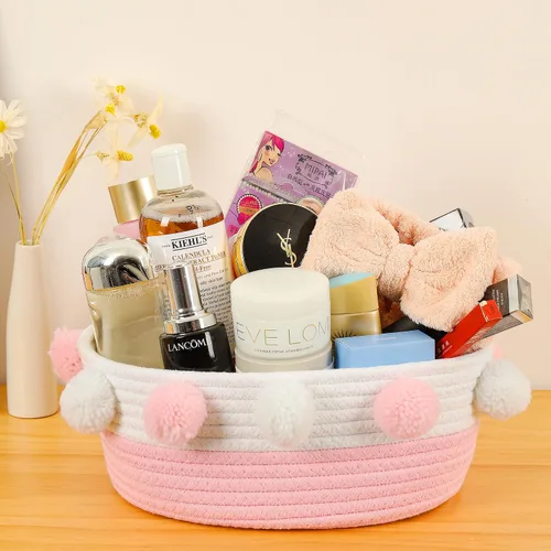 Vista 9 de Cesta de regalo vacía para llenar con bolsa, lazo para tirar, tarjeta de felicitación y cinta para mujeres bebés, cesta de regalo rosa para baby