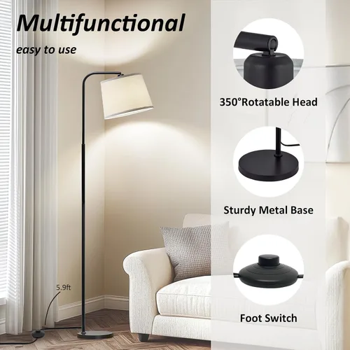 Vista 4 de Lámpara de pie AKASUKI para sala de estar con 3 temperaturas de color, lámparas de pie con interruptor de pie para sala de estar, dormitorio