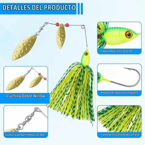 Vista 2 de Señuelos de pesca Spinnerbaits, 6/12 piezas de señuelos de pesca de lubina, cebos giratorios sin hierbas, señuelos para lubos, cebos de lucio, pesca