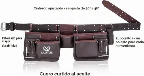Vista 2 de LAUTUS Cinturón/Bolsa/Funda de Herramientas de Cuero Curtido con Aceite, para Carpintero, Construcción, Enmarcadores, Encargados de Mantenimiento