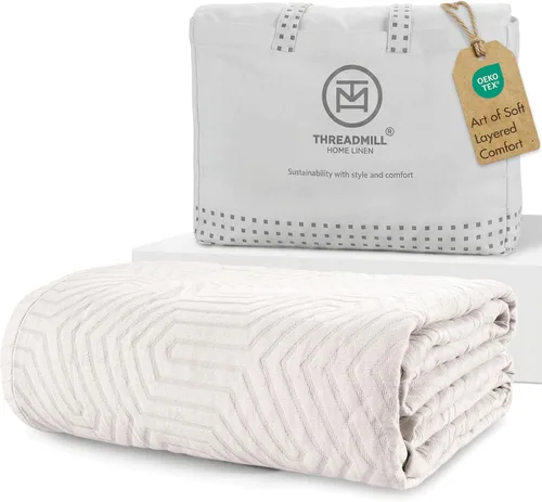 Vista 25 de Threadmill Mantas de Algodón de Lujo para Cama de Tamaño King Manta de Algodón 100% Acogedora para Todas las Estaciones Colcha Jacquard Aster