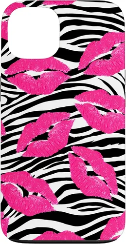 Vista 7 de Funda con estampado de labios de cebra rosa intenso y negro para iPhone 16 McBling