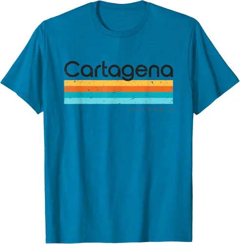 Vista 6 de Camiseta vintage de Cartagena Colombia con diseño retro, Blanco, S