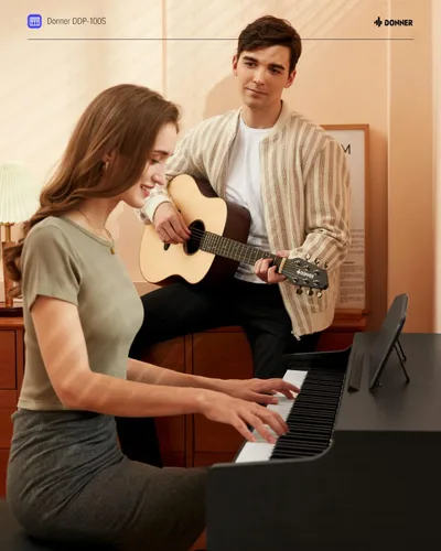 Vista 5 de Donner DDP-100S - Piano digital de 88 teclas, teclado de piano de acción de martillo graduado con MIDI IN/OUT, 200 sonidos, 200 ritmos, 100