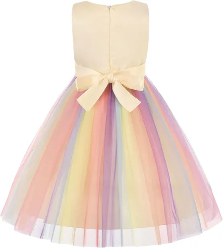 Vista 2 de Uhnice Vestido de malla sin mangas con lentejuelas para niña pequeña para fiesta de boda, Arco iris