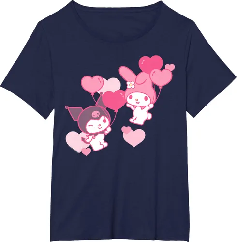 Vista 22 de Camiseta de My Melody y Kuromi con corazones del Día de San Valentín Negro