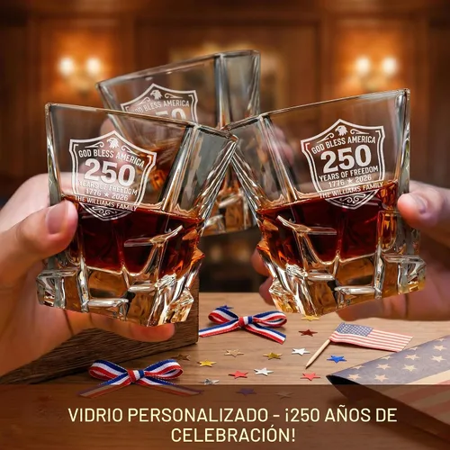 Vista 7 de Juego de decantador de whisky personalizado para el 250 aniversario Rocks, regalo de independencia de Estados Unidos 250 para hombres, nombre