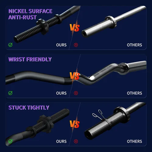 Vista 11 de Barra de levantamiento de pesas EZ Curl de 47 pulgadas, barras de curl de 1 pulgada para levantamiento de pesas, barra con barra para empujes