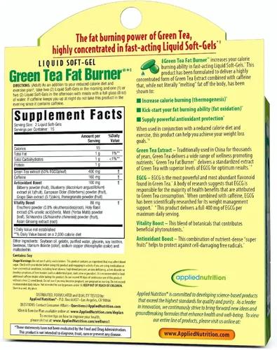 Vista 8 de Applied Nutrition Quemador de grasa de té verde - 30 geles blandos líquidos