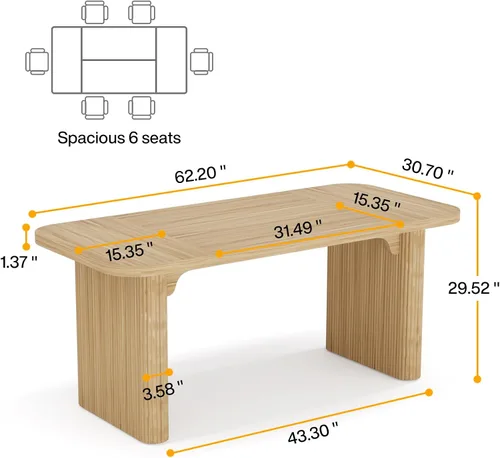 Vista 2 de Tribesigns Escritorio ejecutivo de 62 pulgadas, escritorio grande para computadora de oficina con doble pedestal, mesa rectangular de estilo moderno