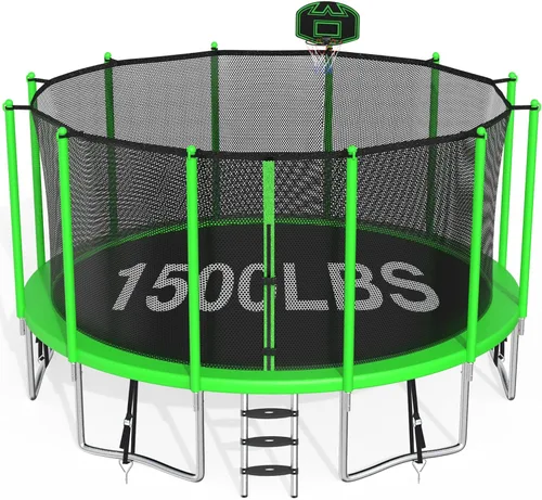 Vista 8 de Trampolín de 1500 libras de 8, 10, 12, 14, 15, 16 pies para adultos/niños con red de seguridad, aro de baloncesto, pelota, estacas y escalera