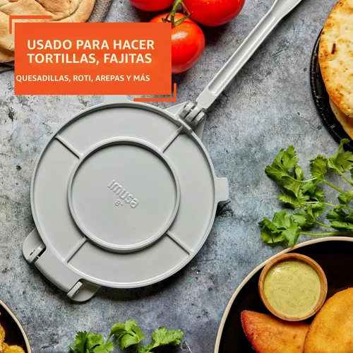 Vista 6 de IMUSA USA MEXI-86005 - Prensa de tortilla de aluminio fácil de usar de 6 pulgadas, plateado, gris Roti maker, ideal para panes planos caseros