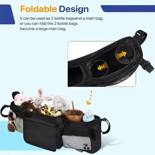 Vista 3 de Organizador doble para cochecito de bebé con 2 bolsillos más fríos, para Bob Duallie y Baby Jogger City Mini GT2, sistemas de cochecito doble