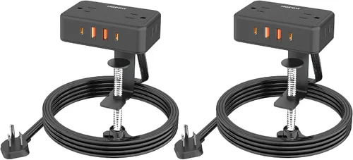 Vista 9 de Regleta de alimentación de abrazadera de escritorio con 4 salidas y 4 USB, cable de extensión de 6 pies para el hogar Desktop Mount Charging