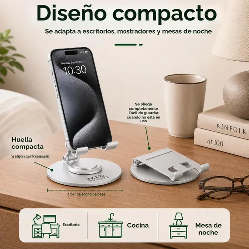 Vista 5 de Uncaged Ergonomics Adjustable/Foldable Swivel Phone Stand for Desk (Silver)