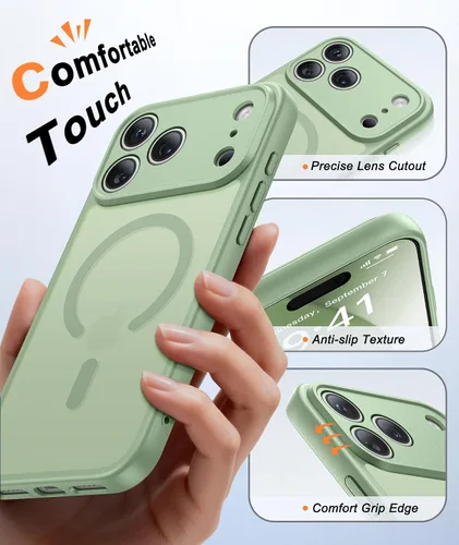 Vista 1031 de FNTCASE Funda para iPhone 17 Pro: Fundas delgadas translúcidas de color azul claro compatibles con MagSafe, protección completa de la cámara