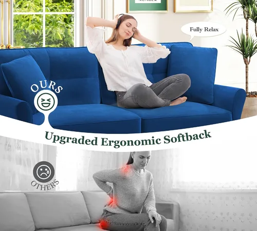 Vista 7 de Sofá biplaza de 69 pulgadas, sofás pequeños de terciopelo para espacios pequeños, sofás de dos plazas con 2 almohadas, sofás de dos plazas