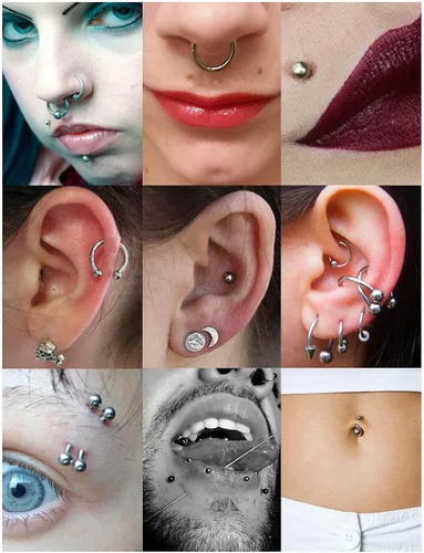 Vista 3 de Qiwnswoy - Juego de 36 piercings de acero quirúrgico 14G 16G para ombligo, lengua, pezón, nariz, tabique, piercing para tragus, joyería para mujeres