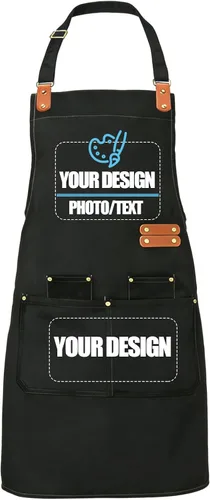 Vista 11 de BeautyWill Delantal personalizado personalizado para hombres y mujeres, delantales de cocina personalizados con bolsillos, nombre, texto, logotipo